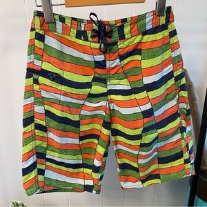 Patagonia Wavefarer Board Swim Surf Patterned Shorts Boys 67815 Green Orange